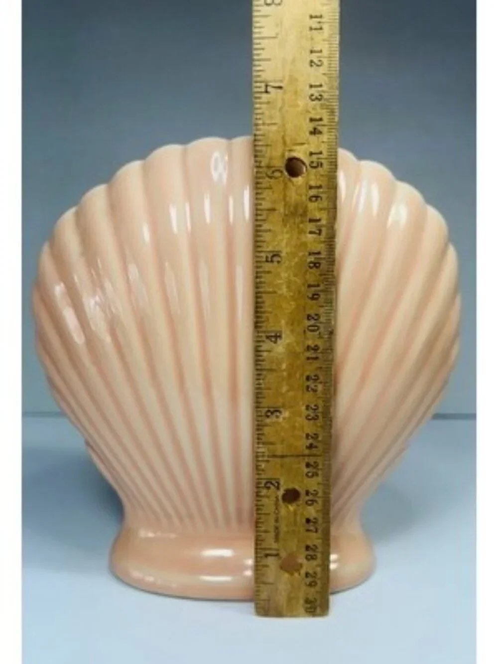 Peach Clam Shell Vase Planter Scalloped Ceramic Coral Art Deco Vtg Japan 7